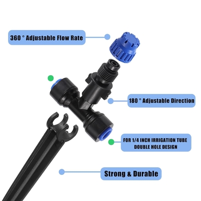 Adjustable 360 grados sistema de agua goteadores para 1/4 pulgadas de tubería Conexión rápida